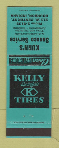 Matchbook Cover - Kelly Tires Kuhn's Sunoco oil gas Bourbon IN WEAR