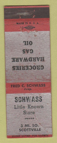 Matchbook Cover - Schwass Grocery Hardware oil gas Scottville MI WORN