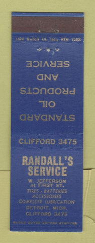 Matchbook Cover - Randall's Service Standard oil gas Detroit MI