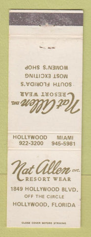 Matchbook Cover - Nat Allen Women's Clothes Resort Wear Hollywood FL WEAR