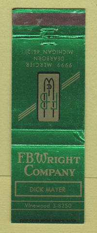 Matchbook Cover - FB Wright Company Dearborn MI V Belts WEAR