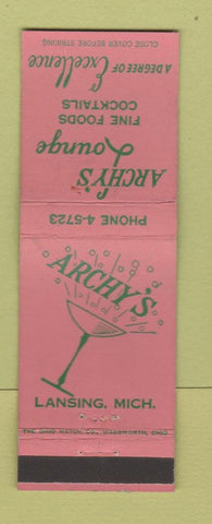 Matchbook Cover - Archy's Lounge Lansing MI