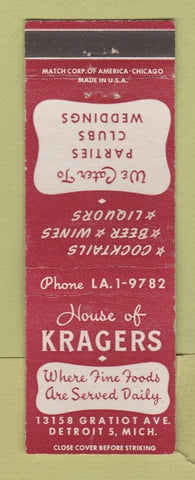 Matchbook Cover - Kragers Restaurant Detroit MI WEAR