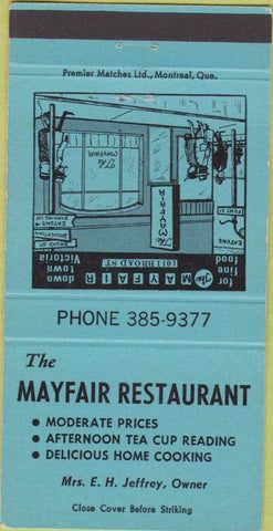 Matchbook Cover - Mayfair Restaurant Victoria BC 30 Strike
