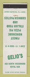 Matchbook Cover - Gelio's Italian Restaurant Pizza Royal Oak MI