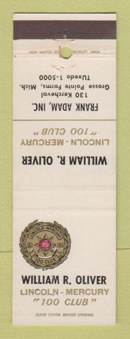 Matchbook Cover - William Oliver Lincoln Mercury Grosse Pointe Farms MI