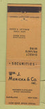 Matchbook Cover - Wm J Mericka Securities Investments Cleveland OH New York City