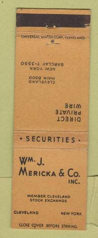 Matchbook Cover - Wm J Mericka Securities Investments Cleveland OH New York City