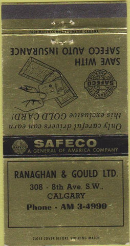 Matchbook Cover - Ranaghan  and  Gould Insurance Calgary AB 30 Strike