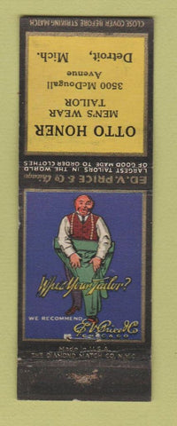 Matchbook Cover - Otto Honer Men's Clothes Tailor Detroit MI Ed Price WEAR