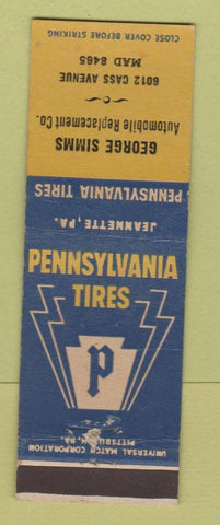Matchbook Cover - Pennsylvania Tires George Simms Detroit MI