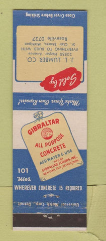 Matchbook Cover - Gibraltar Concrete JL Lumber ST Clair Shores MI