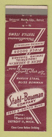 Matchbook Cover - Stahl Bowman Textile Sewing Thread Detroit MI
