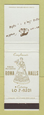 Matchbook Cover - Roma Halls Italian Detroit? MI IMPRINT