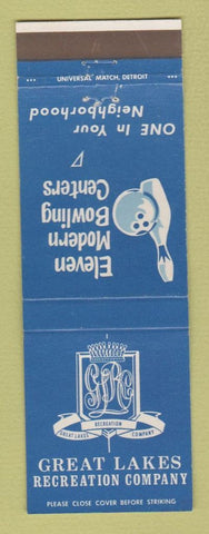 Matchbook Cover - Great Lakes Recreation Bowling Detroit MI Ypsilanti Royal Oak