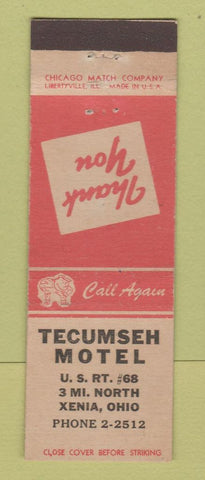 Matchbook Cover - Tecumseh Motel Xenia OH