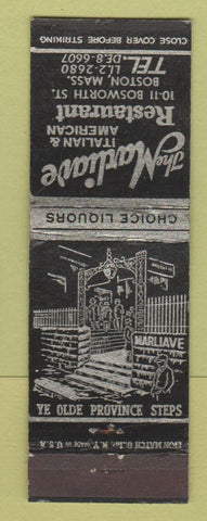 Matchbook Cover - The Marliave Italian Restaurant Boston MA WEAR