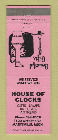 Matchbook Cover - House of Clocks Gifts Antiques Marysville MI