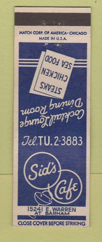 Matchbook Cover - Sid's Cafe Detroit MI