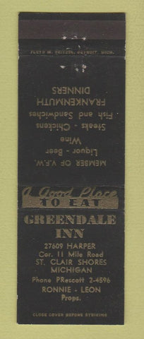 Matchbook Cover - Greendale Inn St Clair Shores MI