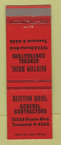Matchbook Cover - Burton Bros Contractors Detroit MI WEAR