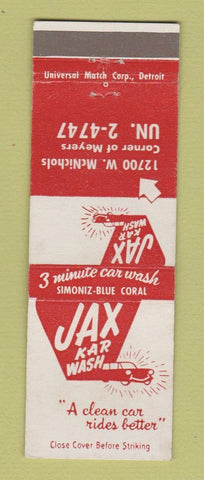 Matchbook Cover - Jax Kar Wash Detroit MI
