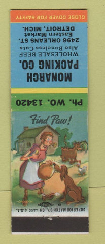Matchbook Cover - Monarch Packing Beef Meat Detroit MI hillbilly