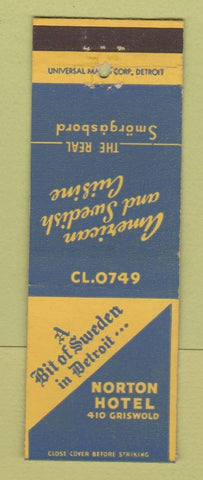 Matchbook Cover - Norton Hotel Detroit MI Bit of Sweden