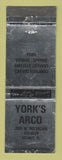 Matchbook Cover - York's Arco oil gas Sidney OH WEAR