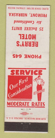Matchbook Cover - Berry's Motel Fremont NE WEAR