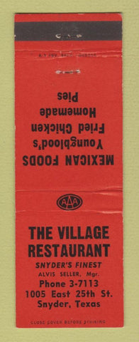 Matchbook Cover - Village Restaurant Snyder TX Mexican Food Fried Chicken