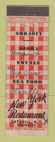 Matchbook Cover - New York Restaurant Catskill NY feature WRITING