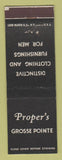 Matchbook Cover - Proper's Men's Clothes Grosse Pointe MI