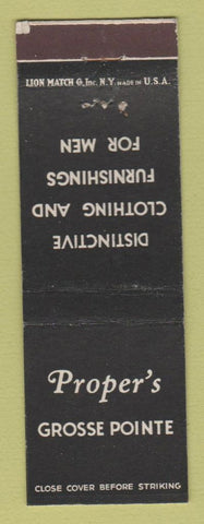 Matchbook Cover - Proper's Men's Clothes Grosse Pointe MI