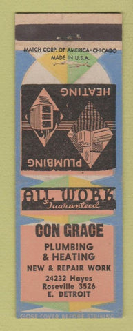 Matchbook Cover - Con Grace Plumbing Heating East Detroit MI