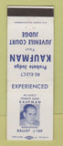 Matchbook Cover - Probate Judge Kaufman Election MI?