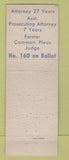 Matchbook Cover - Probate Judge Kaufman Election MI?