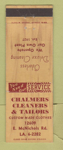 Matchbook Cover - Chalmers Cleaners Tailors Detroit MI