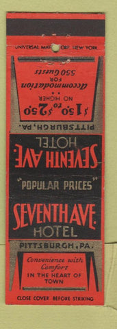 Matchbook Cover - Seventh Ave Hotel Pittsburgh PA