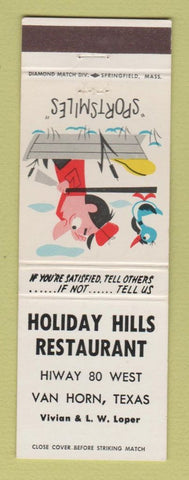 Matchbook Cover - Holiday Hills Restaurant Van Horn TX