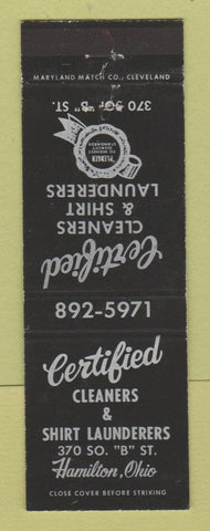 Matchbook Cover - Certified Cleaners Shirt Laundry Hamilton OH