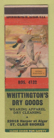 Matchbook Cover - Whittington's Dry Goods St Clair Shores MI