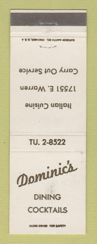 Matchbook Cover - Dominic's Restaurant Italian Detroit MI