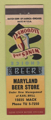 Matchbook Cover - Maryland Beer Store Detroit MI