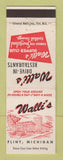 Matchbook Cover - Walli's RESta;urant Flint MI