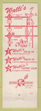 Matchbook Cover - Walli's RESta;urant Flint MI