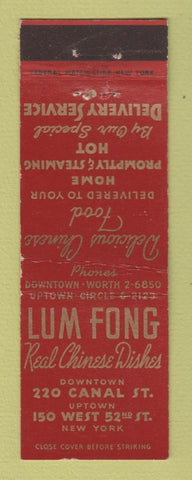 Matchbook Cover - Lum Fong Chinese Restaurant New York City Federal