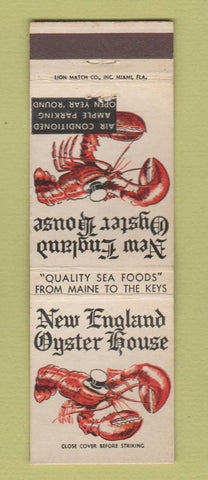 Matchbook Cover - New England Oyster House Miami Coral Gables Perrine FL