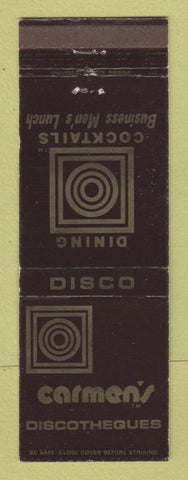 Matchbook Cover - Carmen's Disco Rochester Riverview Warren MI