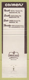 Matchbook Cover - Carmen's Disco Rochester Riverview Warren MI